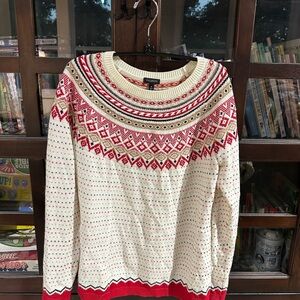 Talbots Red and Cream Nordic Pattern Sweater